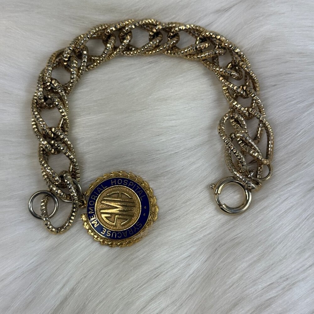 Wells 14KGF Syracuse Memorial Hospital Charm & Signed Germany Bracelet Gold Ton